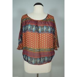 LOVE SOUP Top M MEDIUM Sheer Batwing Printed